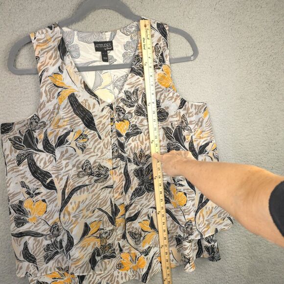 Attitudes by Renee Tank Top  Blouse Womens XL Yellow Brown V-Neck Lagenlook - Picture 8 of 15